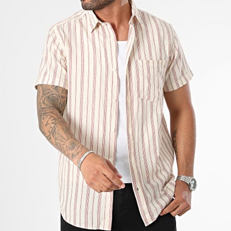 Jack And Jones - Chemise Manches Courtes Linen Blend Aruba Stripe Beige