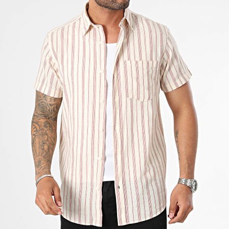 Jack And Jones - Linnen Aruba Stripe Beige Korte Mouw Shirt