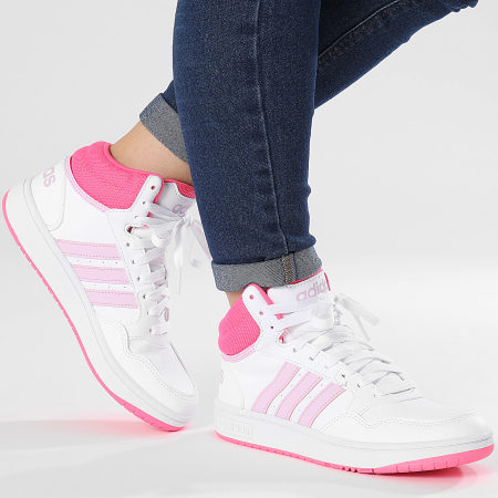 Adidas Originals - Baskets Montantes Femme Hoops 3.0 Mid K IF2722 Cloud White Pink