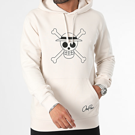 One Piece - Mugiwara Felpa con cappuccio anteriore Beige Nero