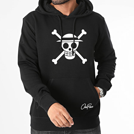 One Piece - Sweat Capuche Mugiwara Front Noir Blanc