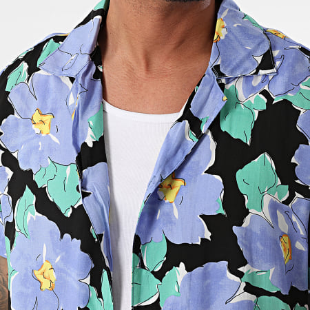 Frilivin - Shirt Korte Mouw Zwart Licht Blauw Groen Bloemen