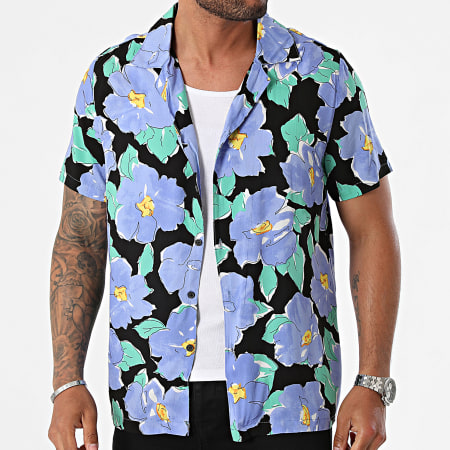 Frilivin - Shirt Korte Mouw Zwart Licht Blauw Groen Bloemen