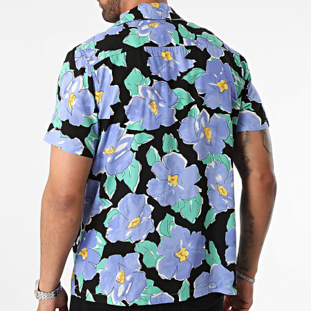 Frilivin - Shirt Korte Mouw Zwart Licht Blauw Groen Bloemen