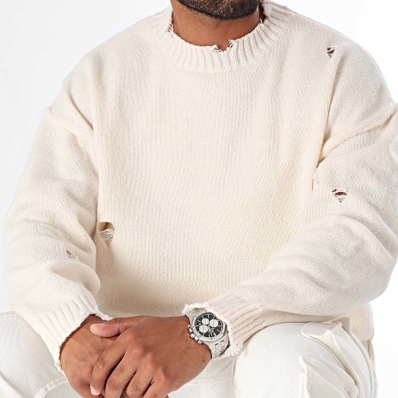 LBO - Pull Col Rond Grosses Mailles Destroys 1204 Beige