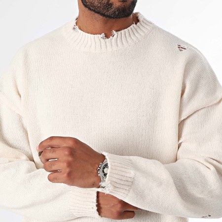 LBO - Pull Col Rond Grosses Mailles Destroys 1204 Beige
