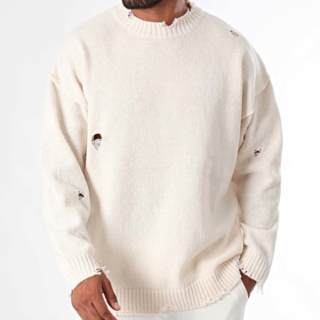 LBO - Pull Col Rond Grosses Mailles Destroys 1204 Beige