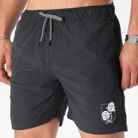 Attaque des Titans - Short De Bain Garrison Roses Noir Blanc