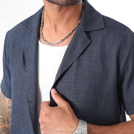 LBO - Conjunto de camisa de manga corta y pantalón corto efecto lino 1323 Azul marino