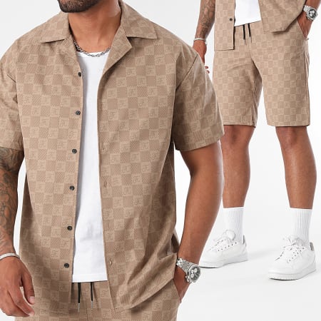 Final Club - Conjunto de camisa de manga corta y pantalón corto Damier Jogging 0060 Beige