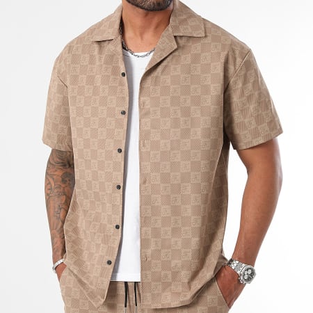 Final Club - Ensemble Chemise Manches Courtes et Short Jogging Damier 0060 Beige