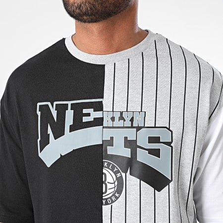 New Era - Camiseta a rayas Brooklyn Nets Negro Gris