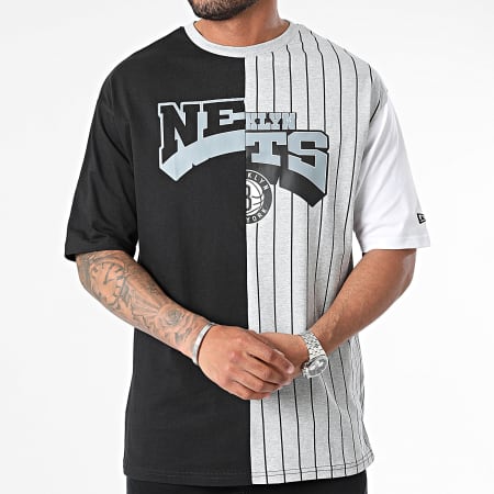 New Era - Maglietta a righe Brooklyn Nets Nero Grigio