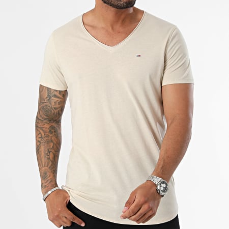 Tommy Jeans - T-shirt con scollo a V Jaspe 9587 Beige Chiné