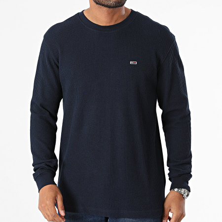 Tommy Jeans - Tee Shirt Manches Longues Waffle 9216 Bleu Marine