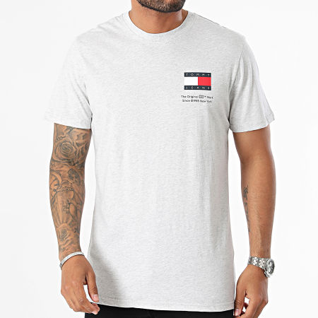 Tommy Jeans - Tee Shirt Slim Essential Flag 8263 Gris Clair Chiné