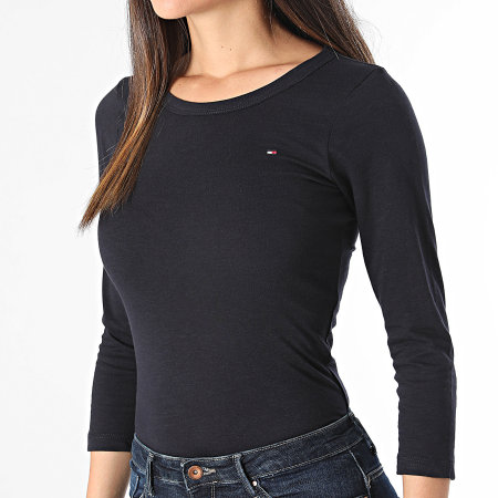 Tommy Hilfiger - Slim Slub Open Camiseta Manga Larga 7861 Azul Marino Mujer