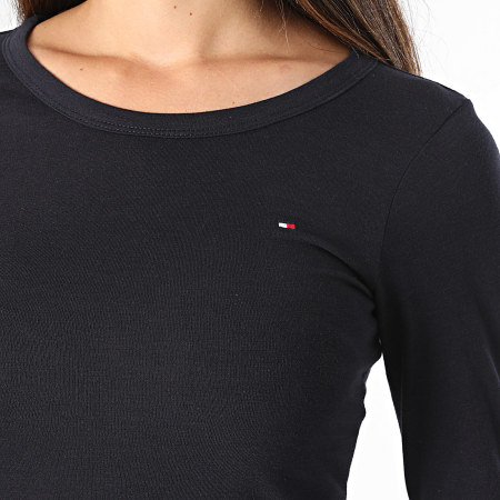 Tommy Hilfiger - Dames Slim Slub Open Long Sleeve T-shirt 7861 marineblauw