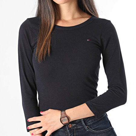 Tommy Hilfiger - Dames Slim Slub Open Long Sleeve T-shirt 7861 marineblauw