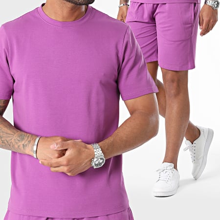 Black Industry - Conjunto de camiseta oversize y pantalón corto jogging morado