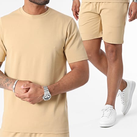 Black Industry - Beige oversized T-shirt en joggingshortset