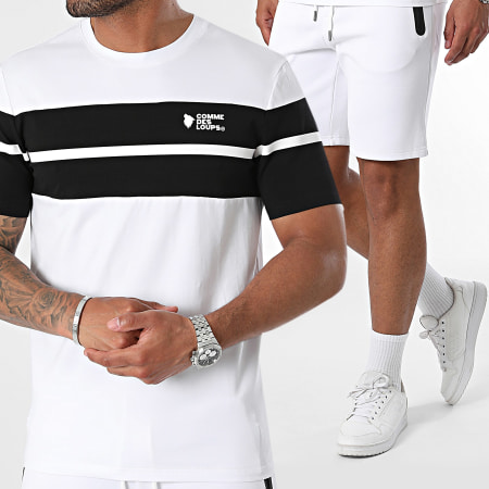 Comme Des Loups - Set di maglietta e pantaloncini da jogging bianchi e neri Wimbledon Rivière