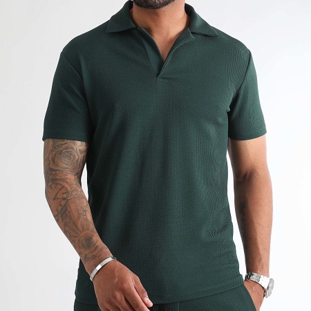 LBO - Ensemble Texturé Waffle Polo Manches Courtes Et Short Jogging 1348 Vert Bouteille