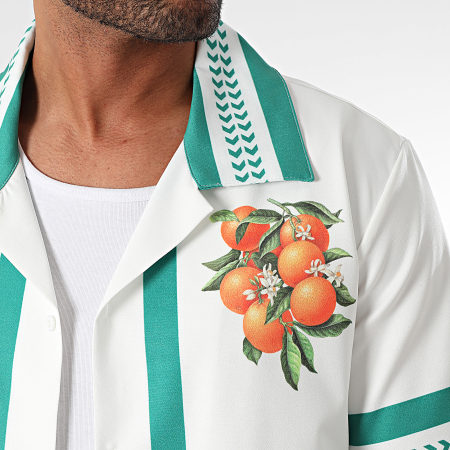KZR - Ensemble Chemise Manches Courtes Et Short Jogging Blanc Vert Orange