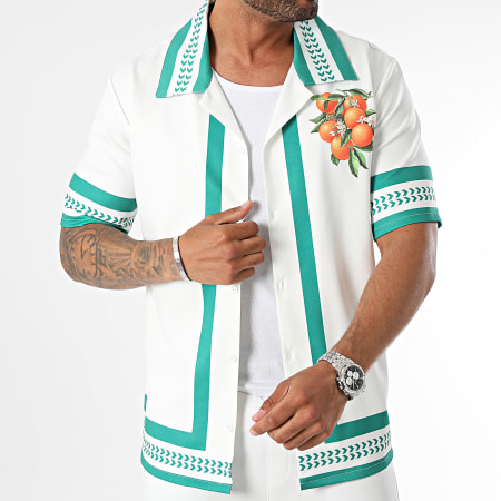 KZR - Ensemble Chemise Manches Courtes Et Short Jogging Blanc Vert Orange