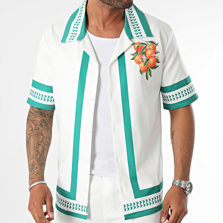 KZR - Ensemble Chemise Manches Courtes Et Short Jogging Blanc Vert Orange