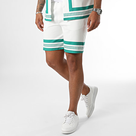 KZR - Ensemble Chemise Manches Courtes Et Short Jogging Blanc Vert Orange
