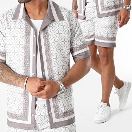 KZR - Conjunto de camisa de manga corta y pantalón corto de jogging blanco topo