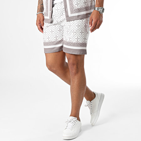 KZR - Conjunto de camisa de manga corta y pantalón corto de jogging blanco topo