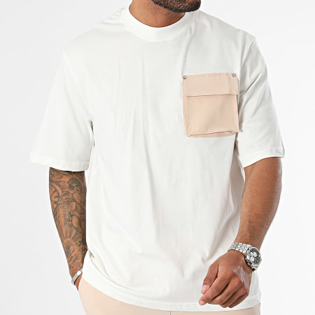 KZR - Set di maglietta tascabile e pantaloncini cargo bianco-beige