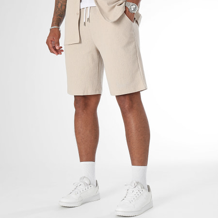 LBO - Korte mouwen shirt en korte broek met structuur set 3443 Beige