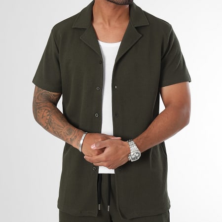 LBO - Set camicia a maniche corte e pantaloncini testurizzati 3444 Verde Khaki