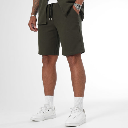 LBO - Shirt met korte mouwen en korte broek met structuur set 3444 Khaki Green