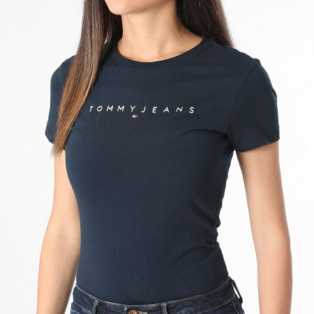 Tommy Jeans - Tee Shirt Femme Slim Linear 8398 Bleu Marine