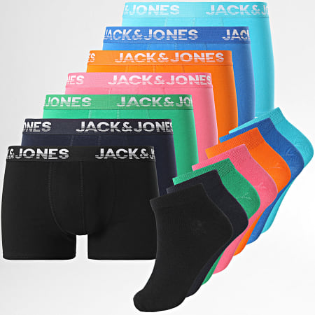 Jack And Jones - Confezione da 7 Cole Nero Verde Blu Rosa Arancione Boxer e Paio di Calzini