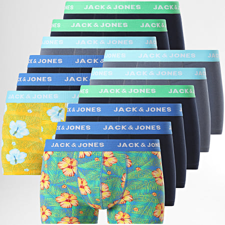 Jack And Jones - Set van 12 marineblauwe grijsgroene geel gebloemde Hawaï boxershorts