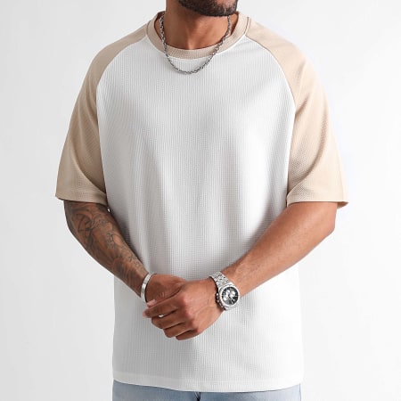 LBO - Textuur T-shirt Wafel Large Met Uitsparingen 1151 Wit Beige