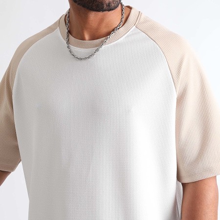 LBO - T-shirt testurizzata Waffle Large con tagli 1151 Bianco Beige