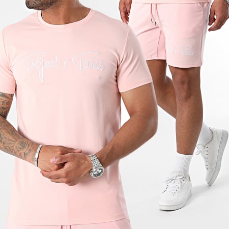 Project X Paris - Conjunto de camiseta rosa y pantalón corto de jogging