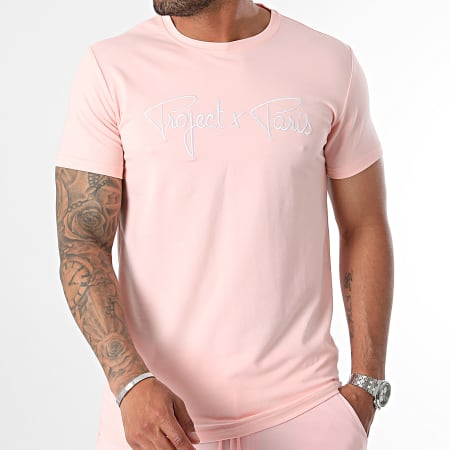 Project X Paris - Conjunto de camiseta rosa y pantalón corto de jogging