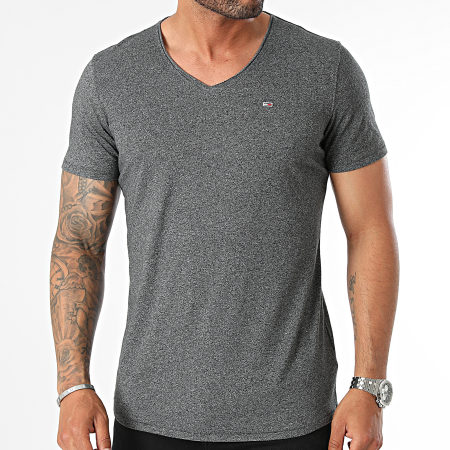 Tommy Jeans - Jaspe 9587 Slim V-hals Charcoal Grey gevlekt T-shirt