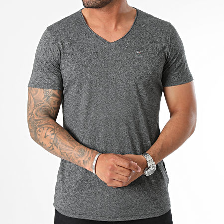 Tommy Jeans - Jaspe 9587 Slim V-hals Charcoal Grey gevlekt T-shirt