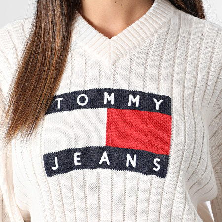 Tommy Jeans - Pull Crop Femme Center Flag 8528 Blanc