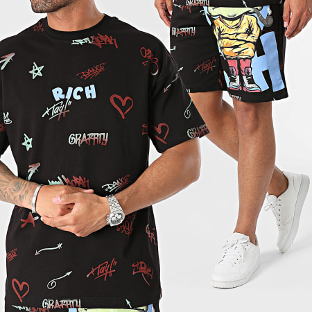 2Y Premium - Zwart oversized T-shirt en joggingshortset