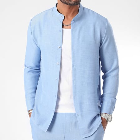 LBO - Set camicia a maniche lunghe e pantaloni effetto lino 1353 Azzurro