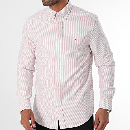 Tommy Hilfiger - Camicia a maniche lunghe Heritage Oxford Stripe 6238 Rosso Heather Bianco